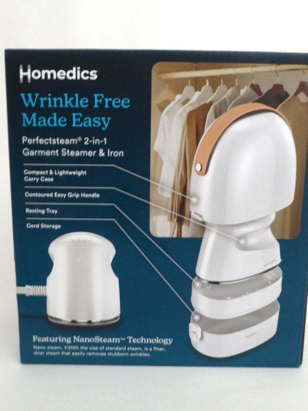 NEW HOMEDICS COMPACT GARMENT STEAMER & IRON 2-in-1 PERFECTSTEAM